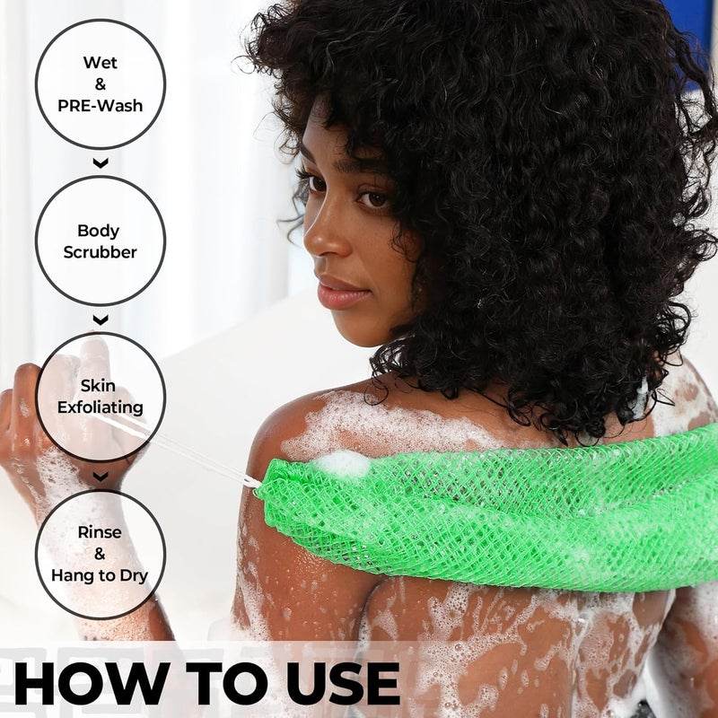 RelaxScene African Net Sponge Authentic - 2 Pieces Exfoliating Body Scrubber Bath Sponge Camellia&Green- Back Scrubber Washcloth for Shower - Real African Scrub Exfoliator Body Care Bathing Accessorie - Image 5